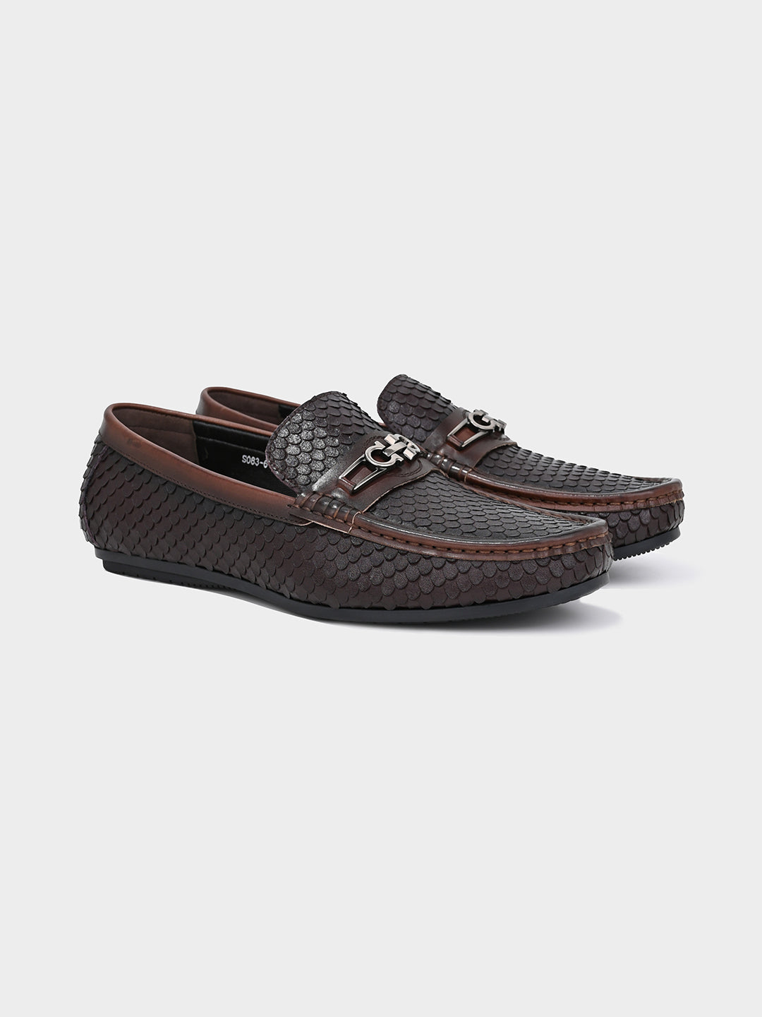 Brown Textured Slip-On Loafers