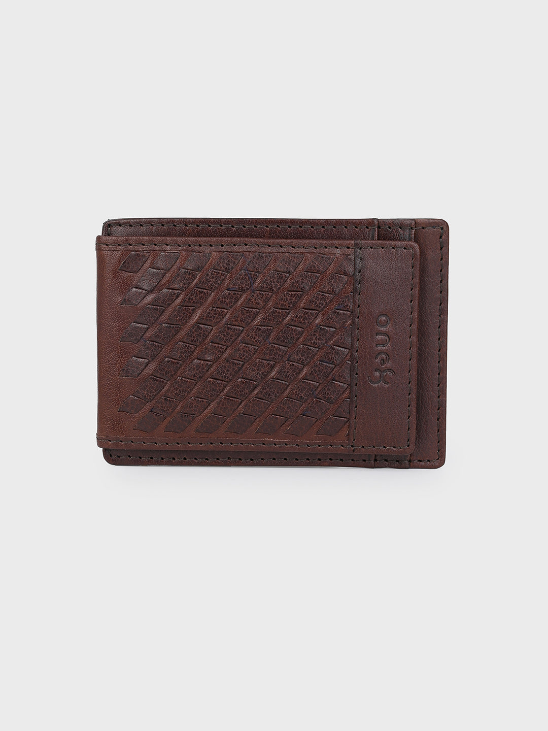 Brown Money Clip Wallet with Intricate Weave