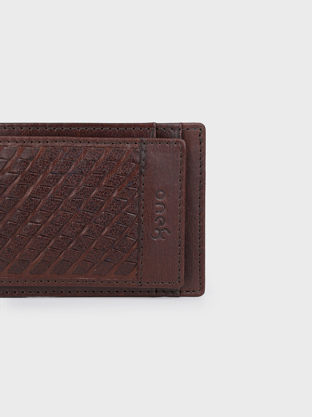 Brown Money Clip Wallet with Intricate Weave