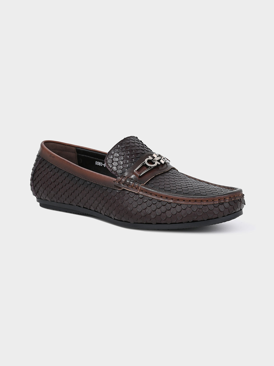 Brown Textured Slip-On Loafers