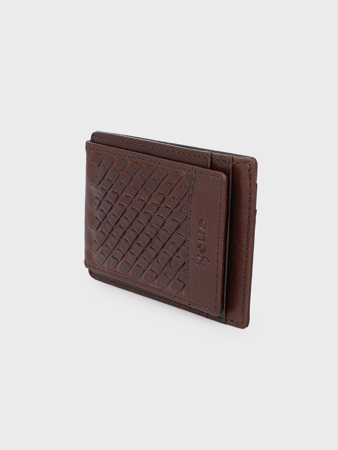 Brown Money Clip Wallet with Intricate Weave