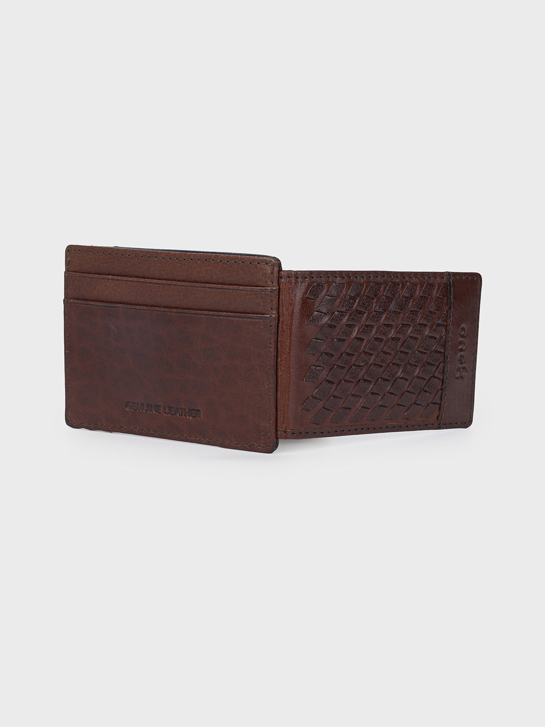 Brown Money Clip Wallet with Intricate Weave