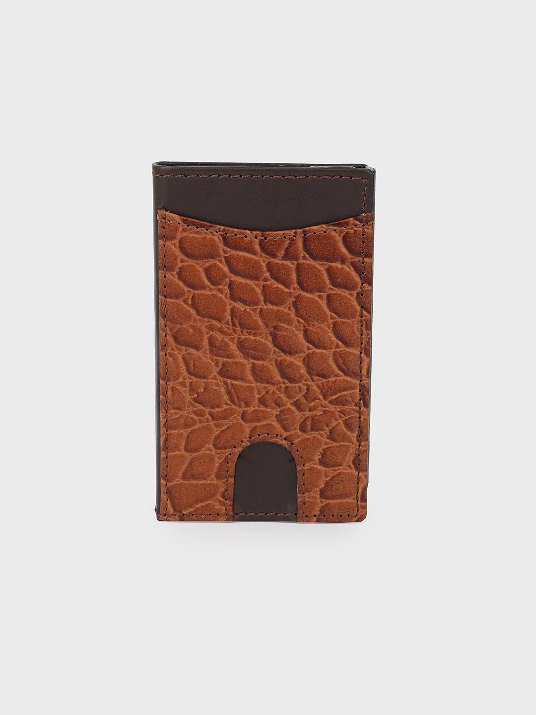 Tan Pop-Up Card Holder with Crocodile-Embossed Leather Cover