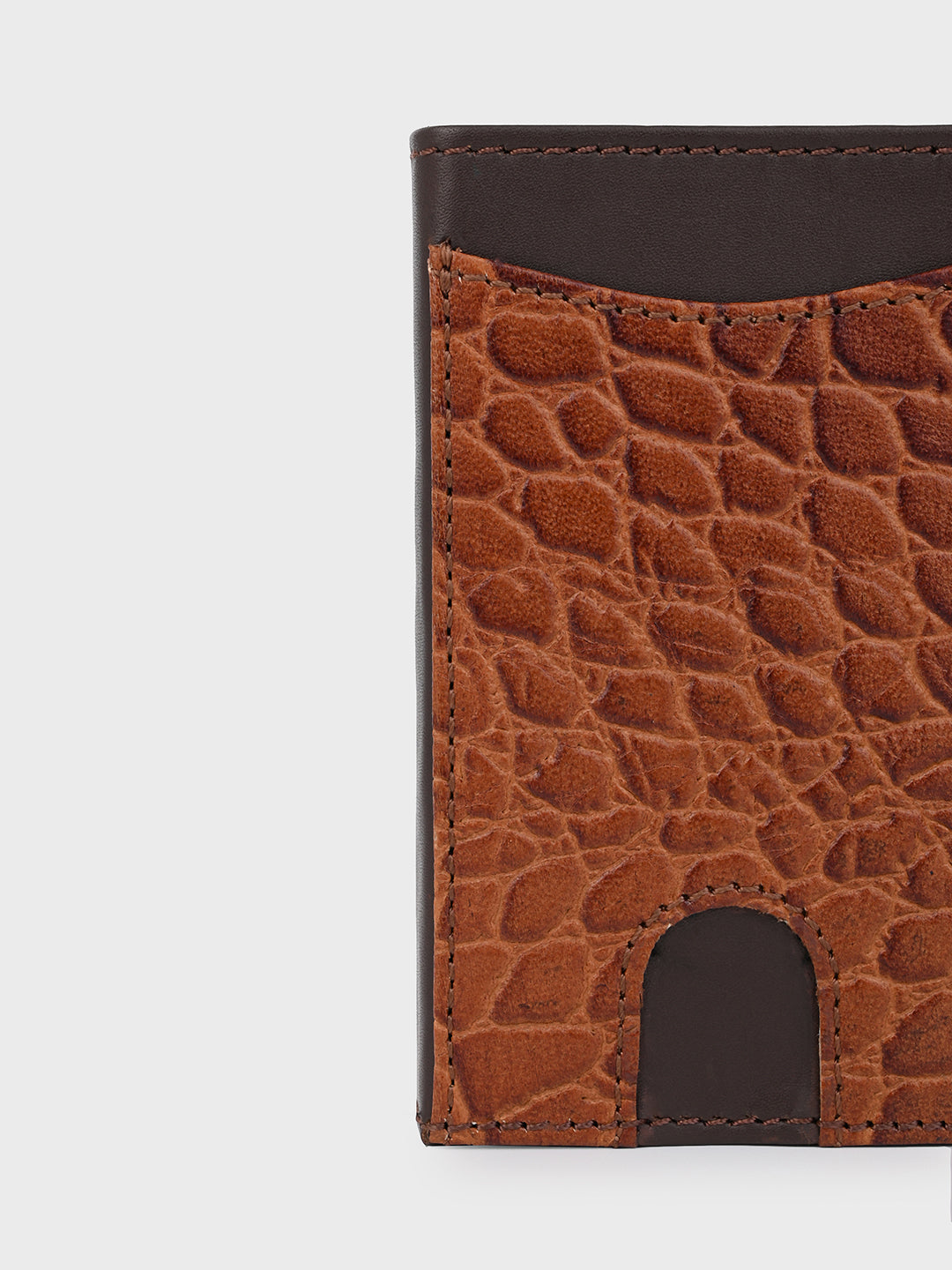 Tan Pop-Up Card Holder with Crocodile-Embossed Leather Cover