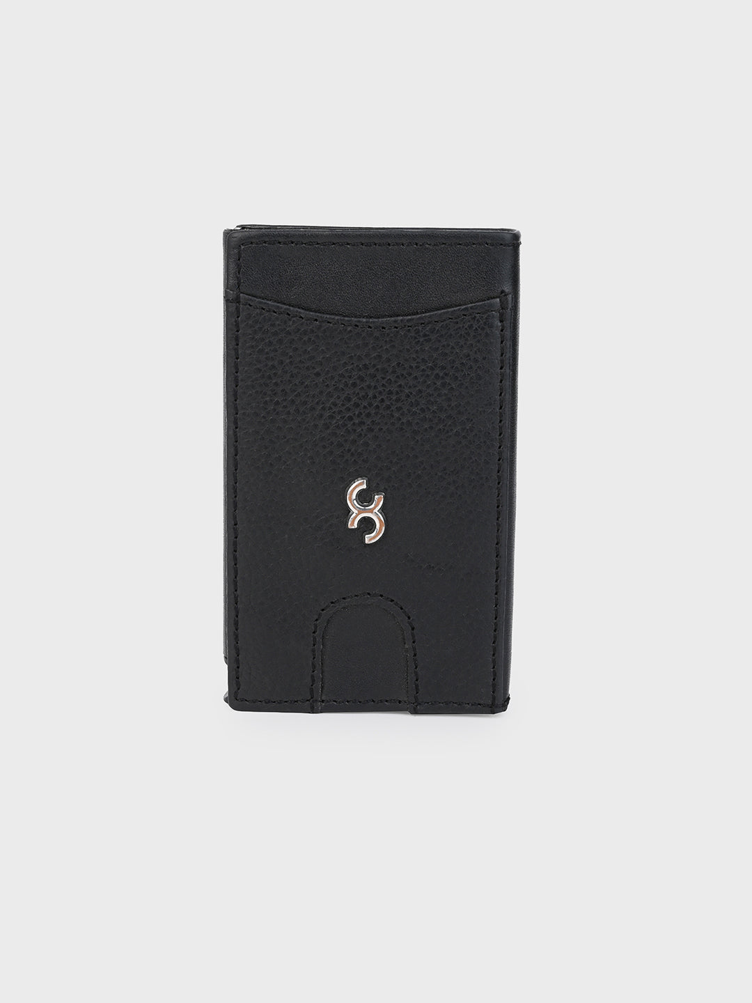 Black Aluminum Pop-Up Card Holder with Leather Cover