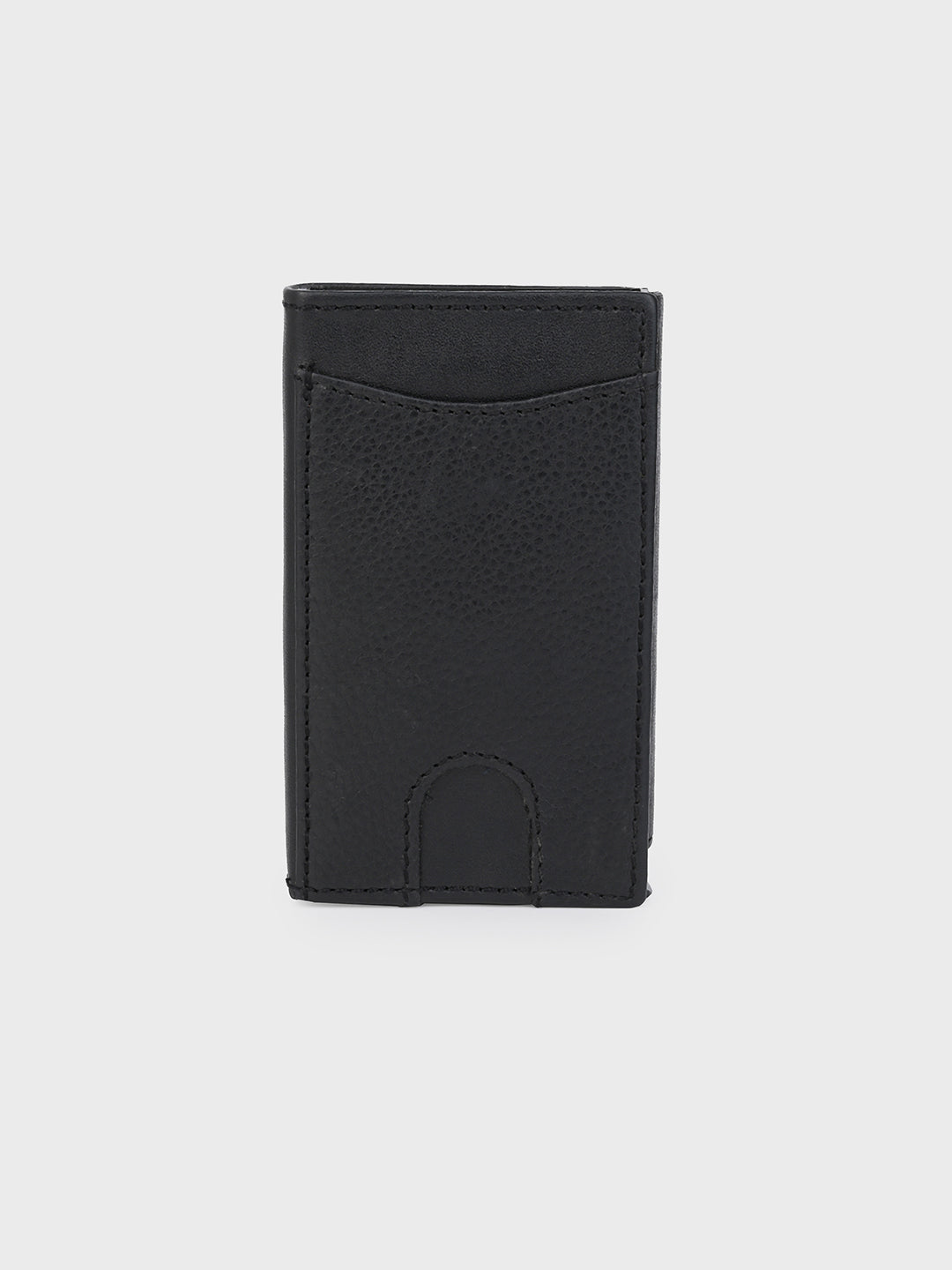 Black Aluminum Pop-Up Card Holder with Leather Cover