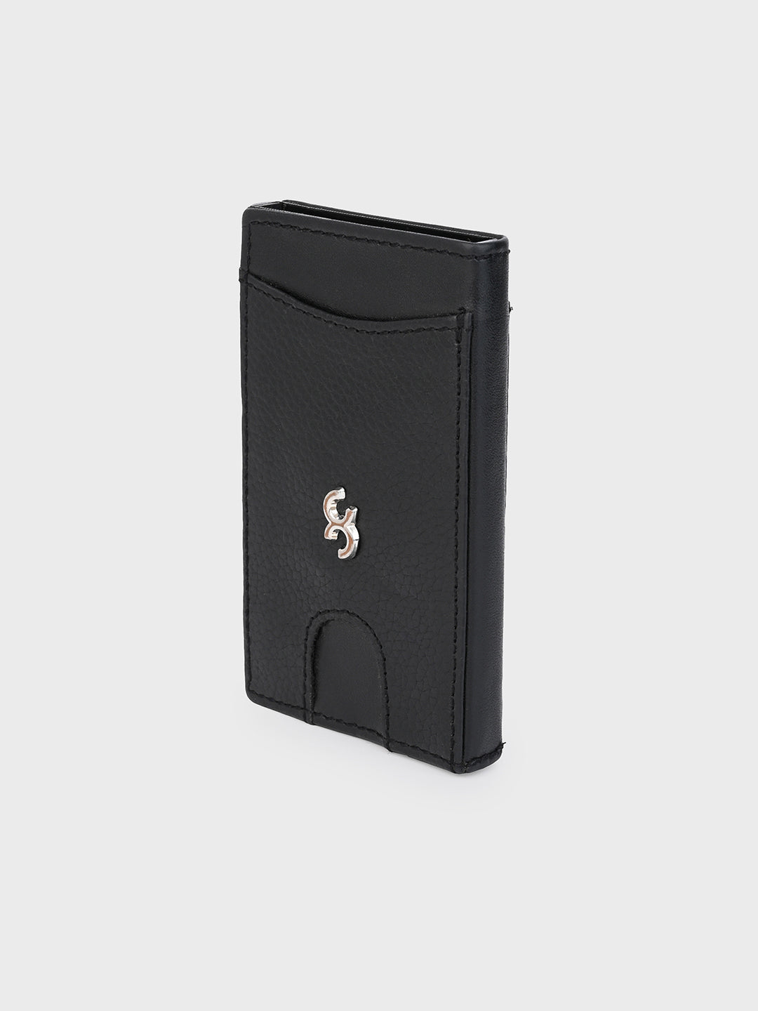 Black Aluminum Pop-Up Card Holder with Leather Cover