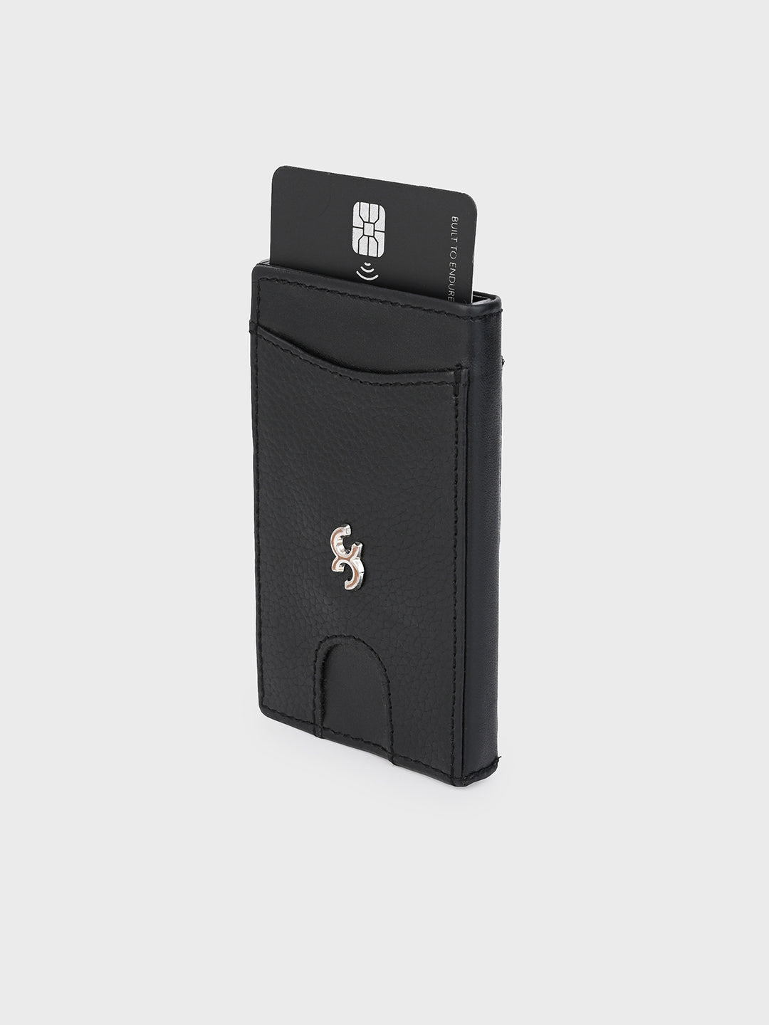 Black Aluminum Pop-Up Card Holder with Leather Cover