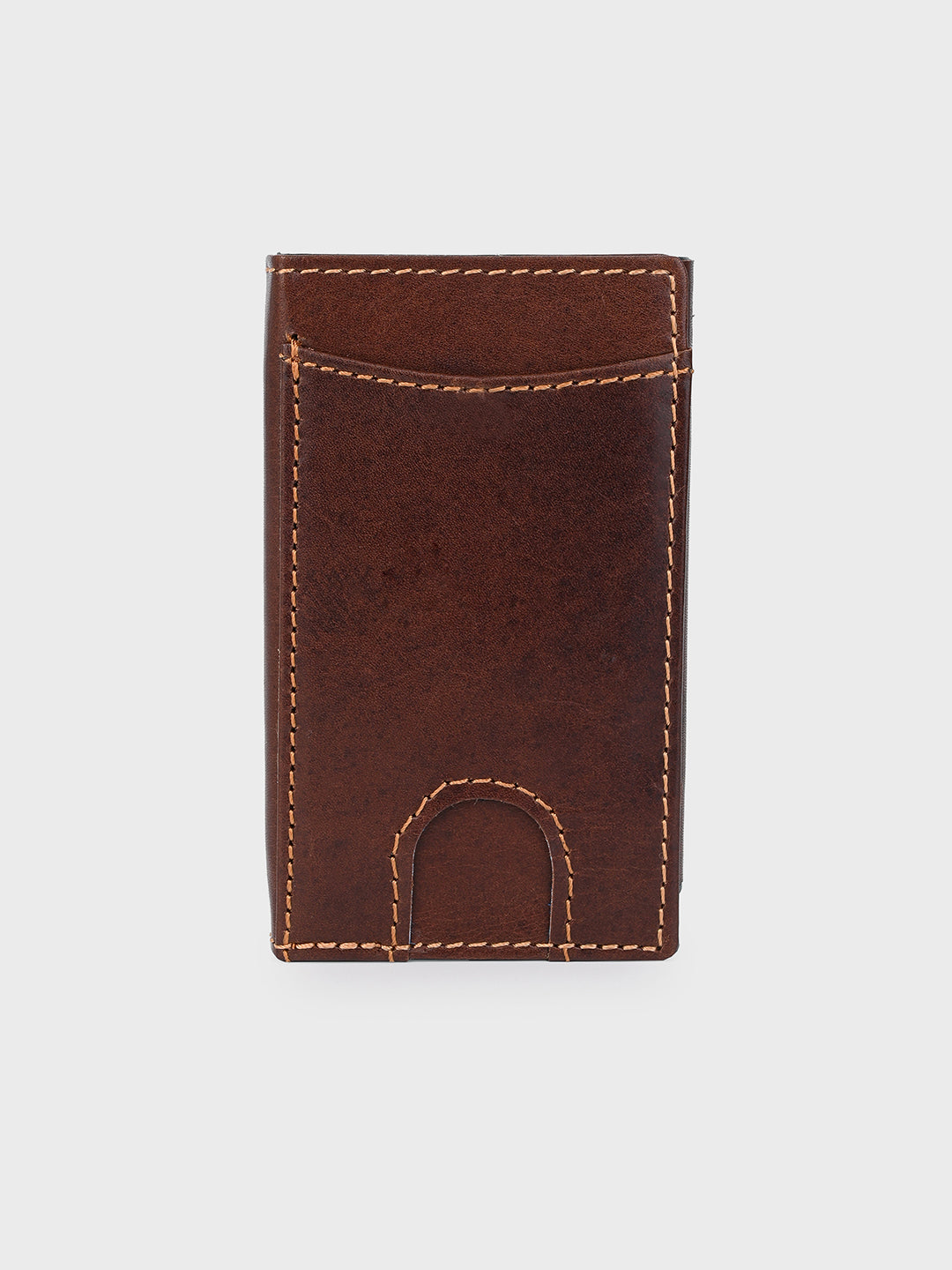 Brown Aluminum Pop-Up Card Holder with Leather Cover