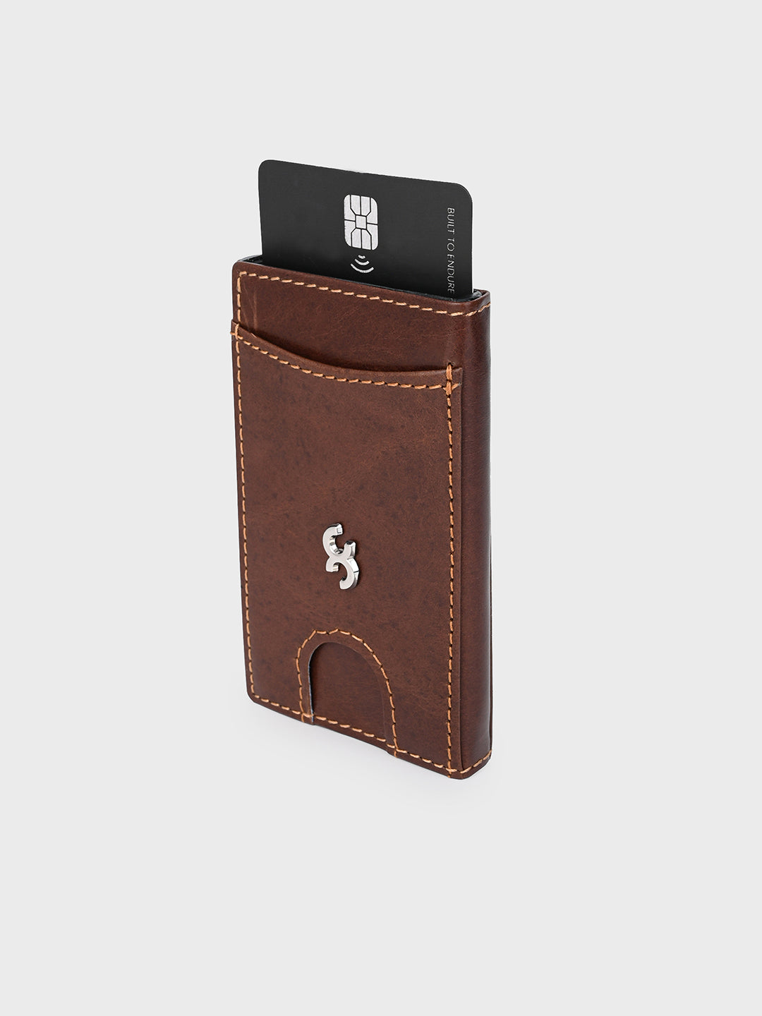 Brown Aluminum Pop-Up Card Holder with Leather Cover