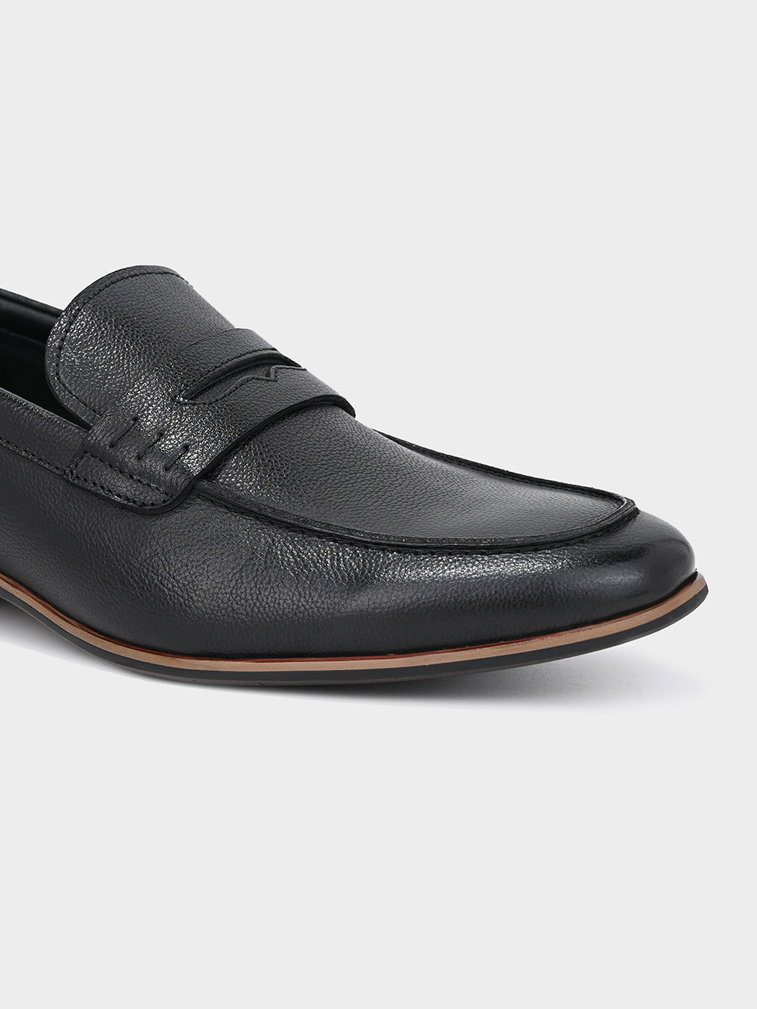 Black Men's Textured Leather Penny Loafer Shoes