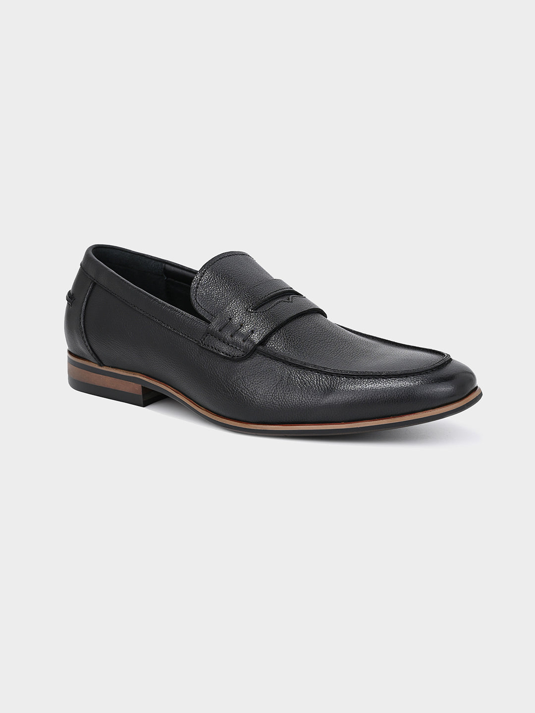 Black Men's Textured Leather Penny Loafer Shoes