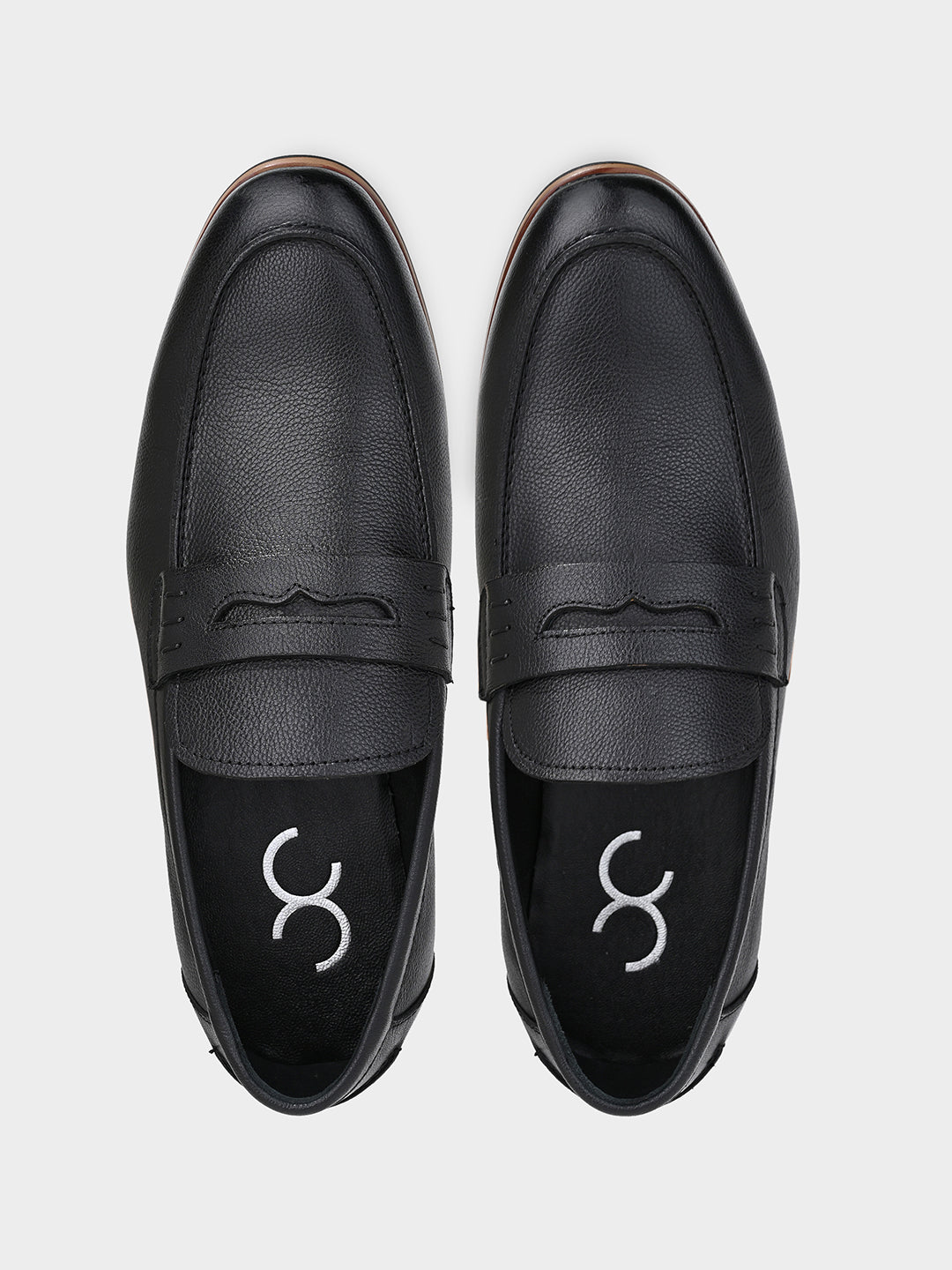 Black Men's Textured Leather Penny Loafer Shoes