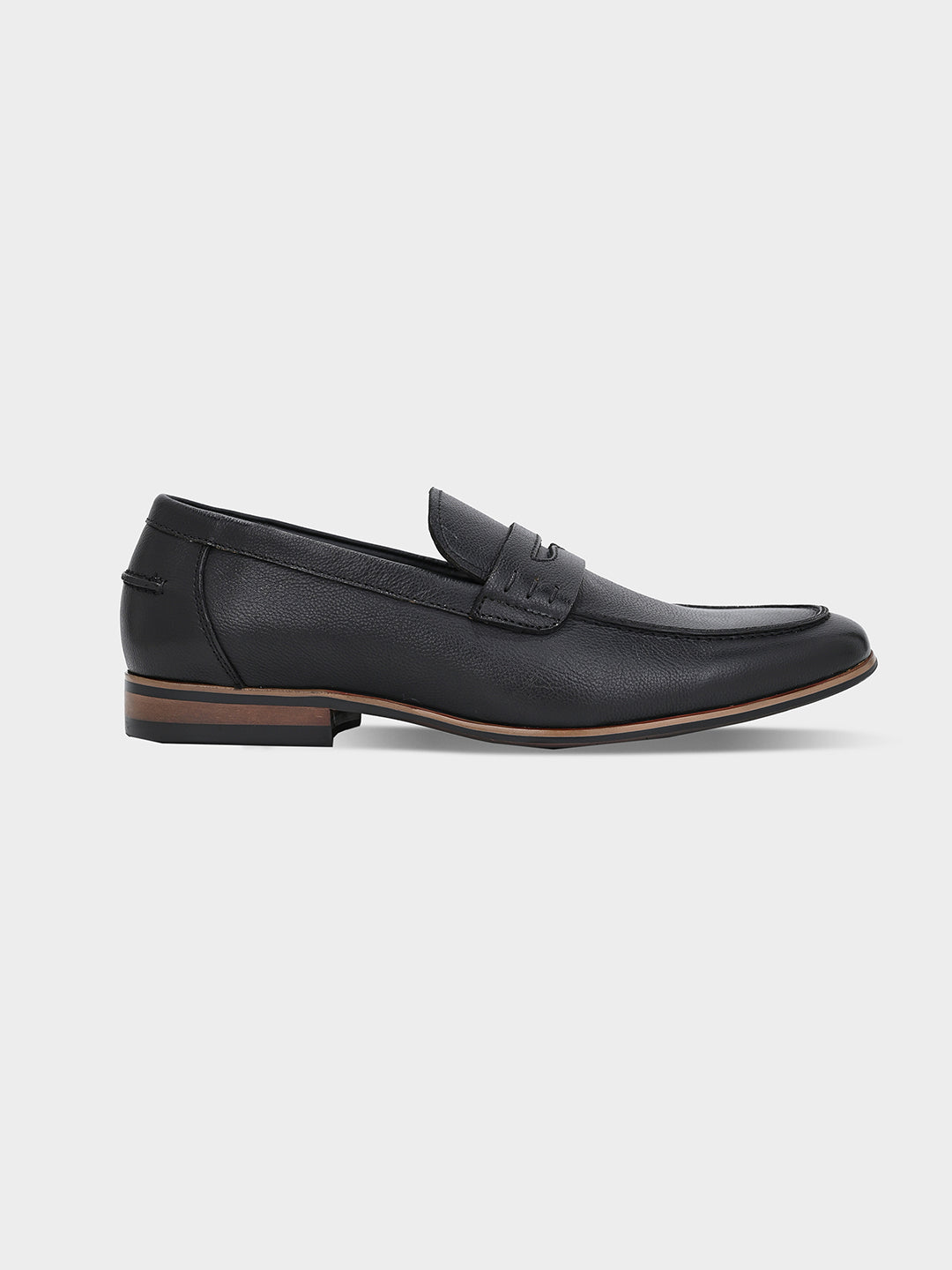 Black Men's Textured Leather Penny Loafer Shoes