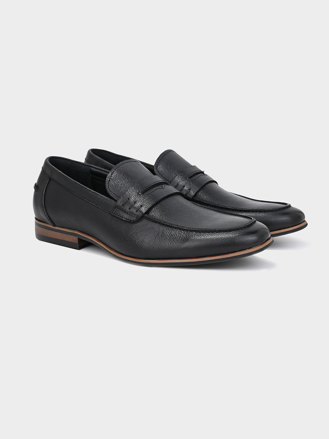 Black Men's Textured Leather Penny Loafer Shoes