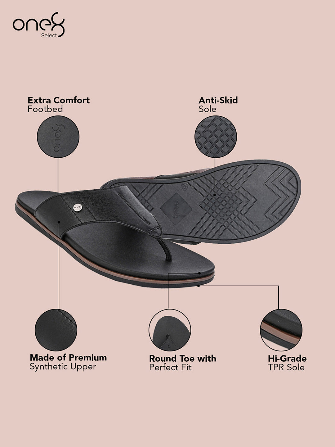 Black Men's Ethnic & Smart-Casuals Lightweight Slip-on Comfort Sandals