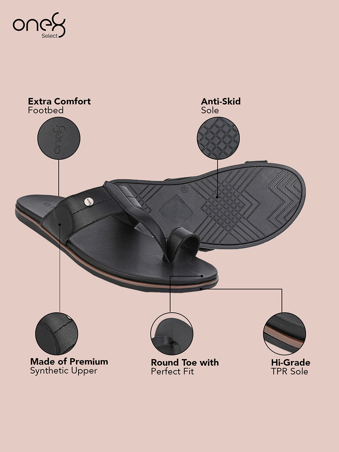 Black Men's Ethnic & Smart Casuals Lightweight Slip-on Comfort Sandals