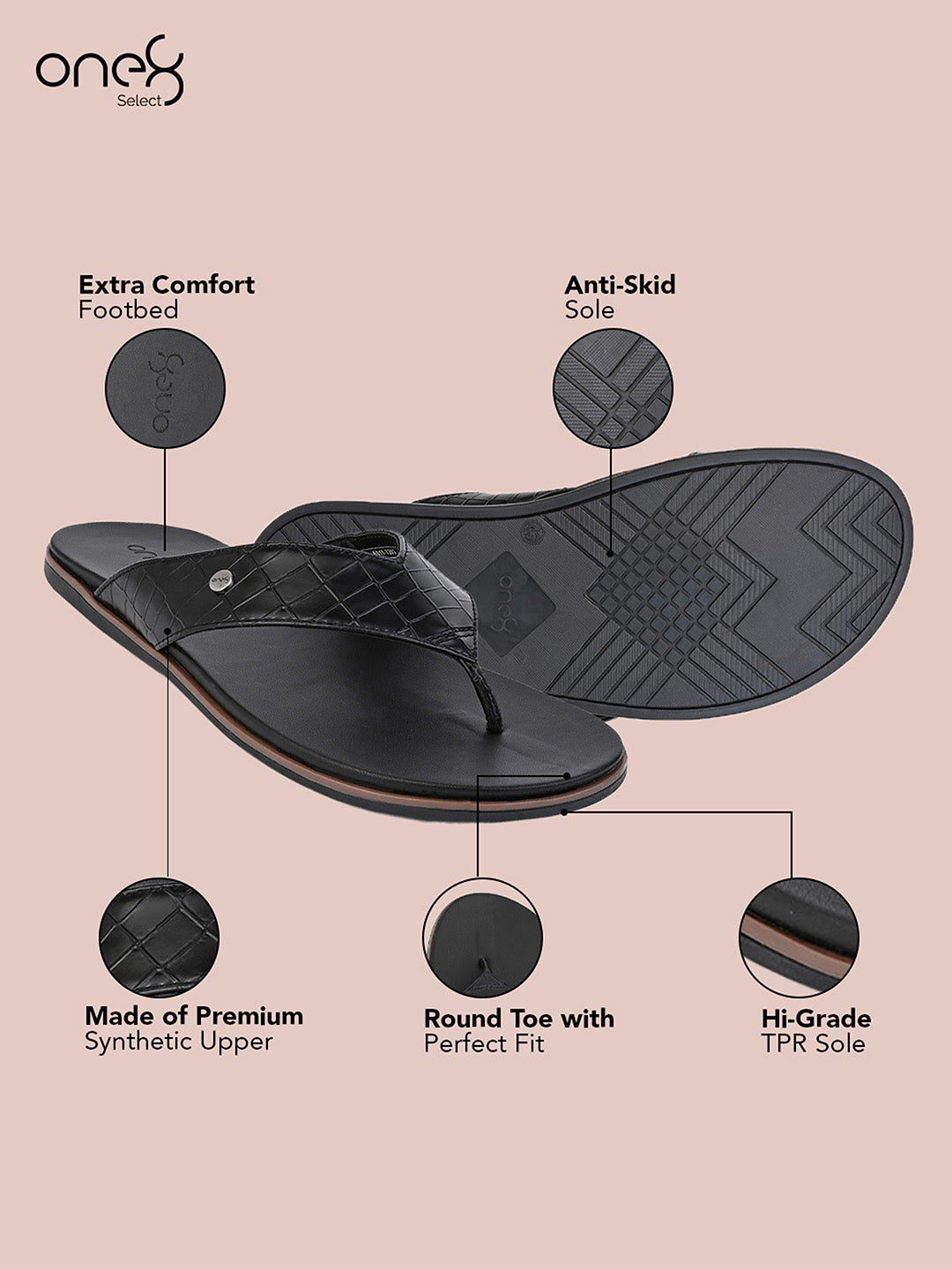 Men's Black Ethnic & Smart-Casuals Lightweight Slip-on Comfort Sandals