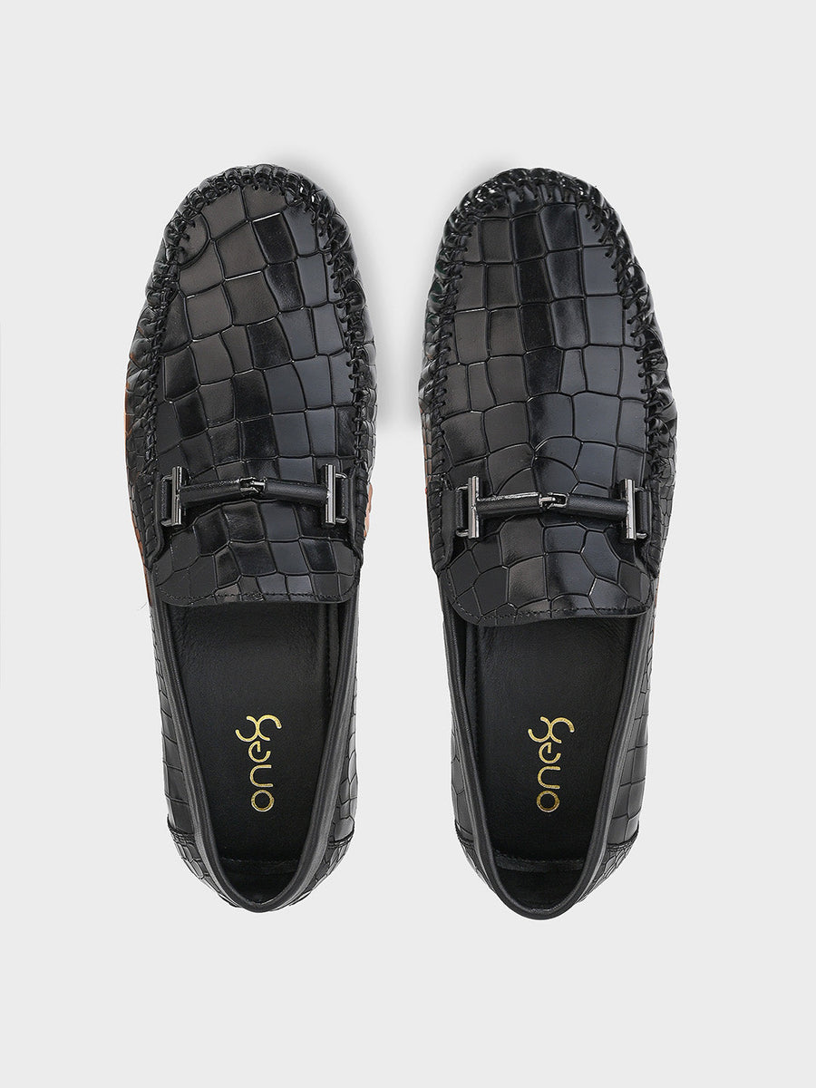 Sleek Black Leather Men's Slip-On Loafer Shoes – One8 Select