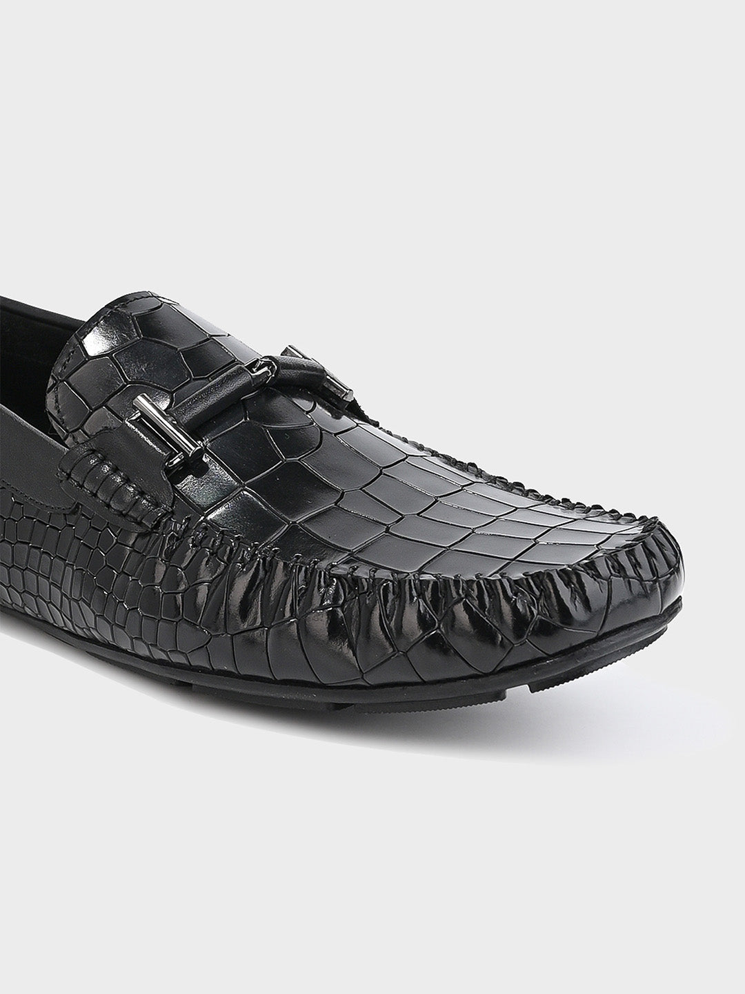 Sleek Black Leather Men's Slip-On Loafer Shoes