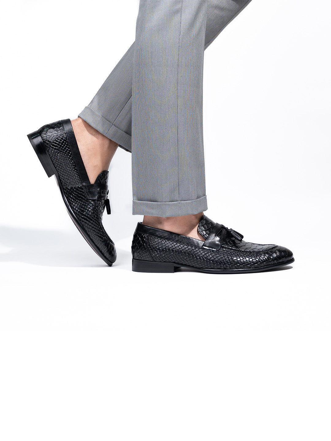 Classic Black Leather Men's Tassel Slip-On Shoes