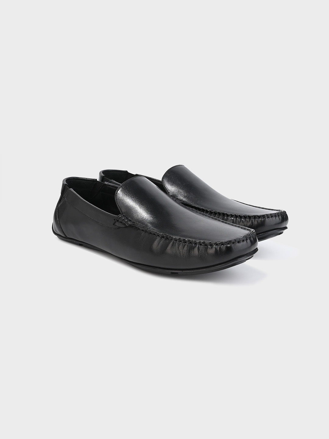 Men's Black Leather Slip-On Loafers
