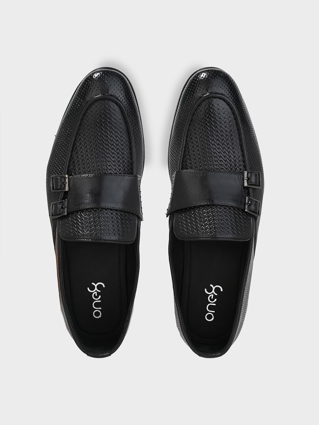 Men's Black Leather Monk Strap Slip-On Shoes