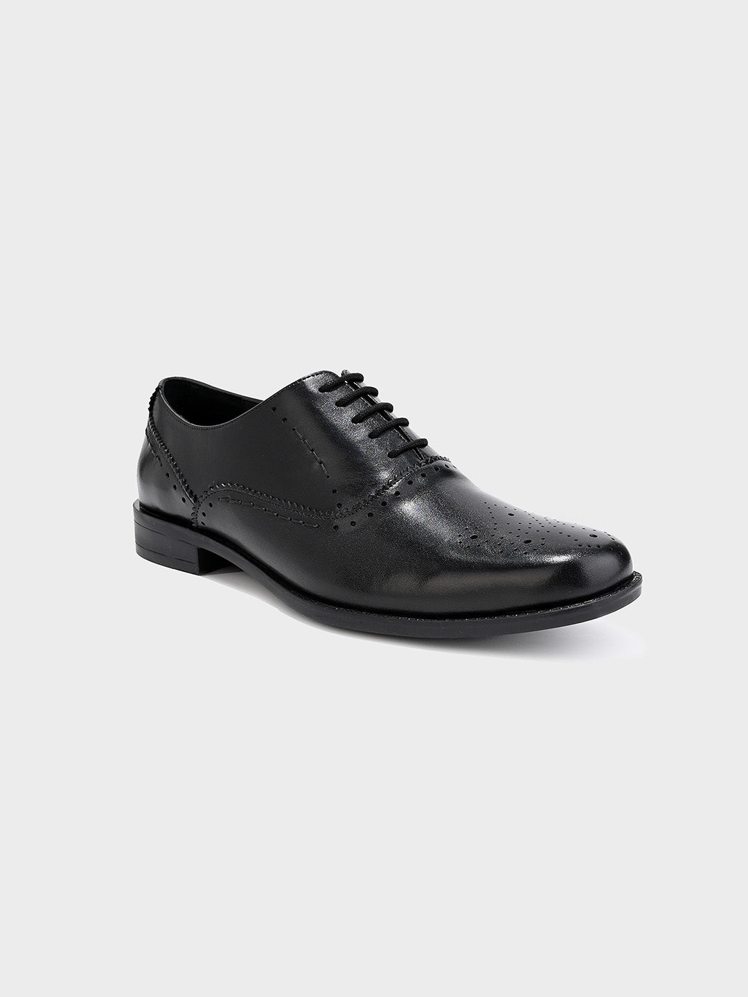 Men's Black Leather Brogue Lace-Up Shoes