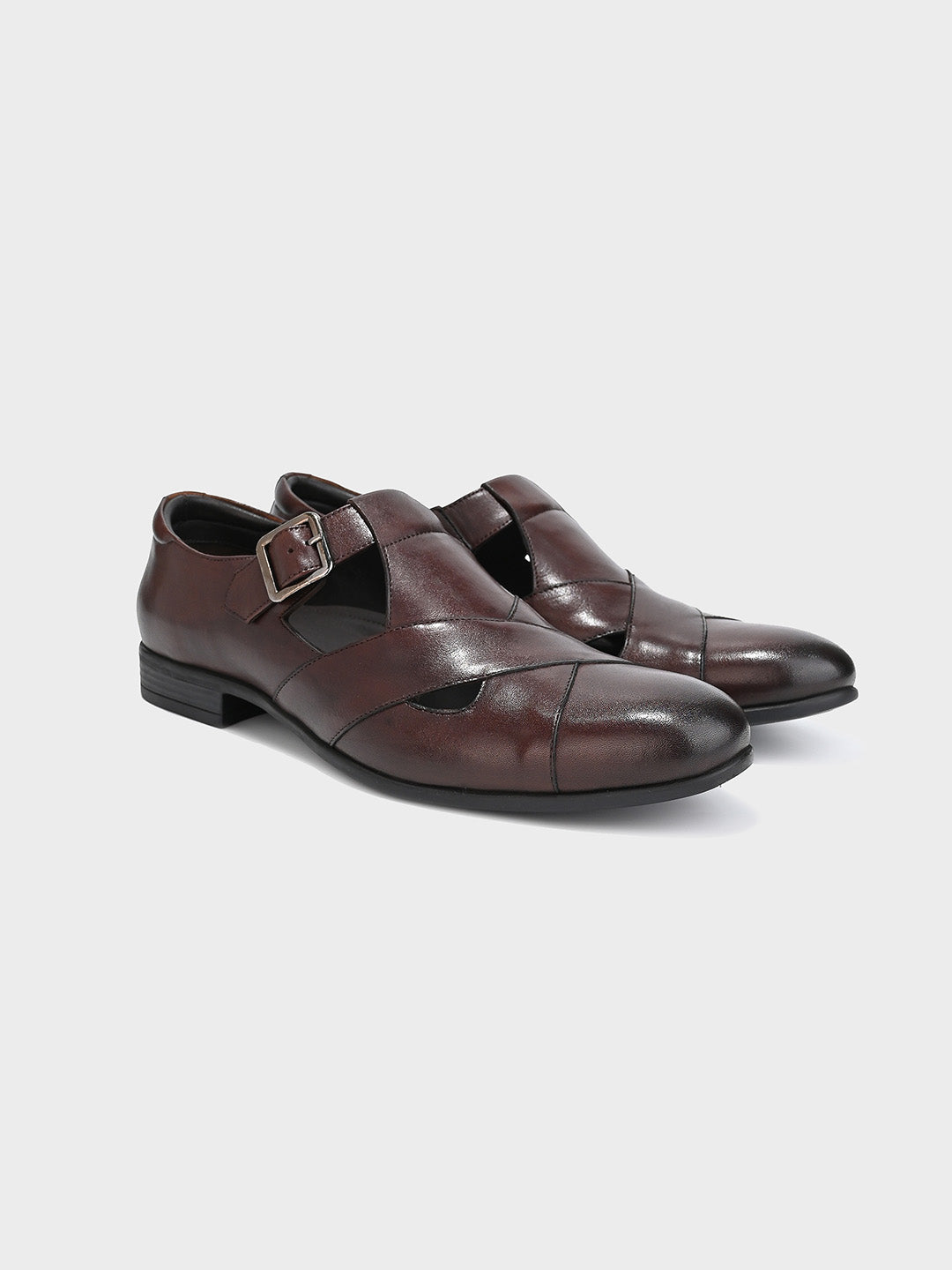 Men's Brown Leather Hook & Loop Sandals
