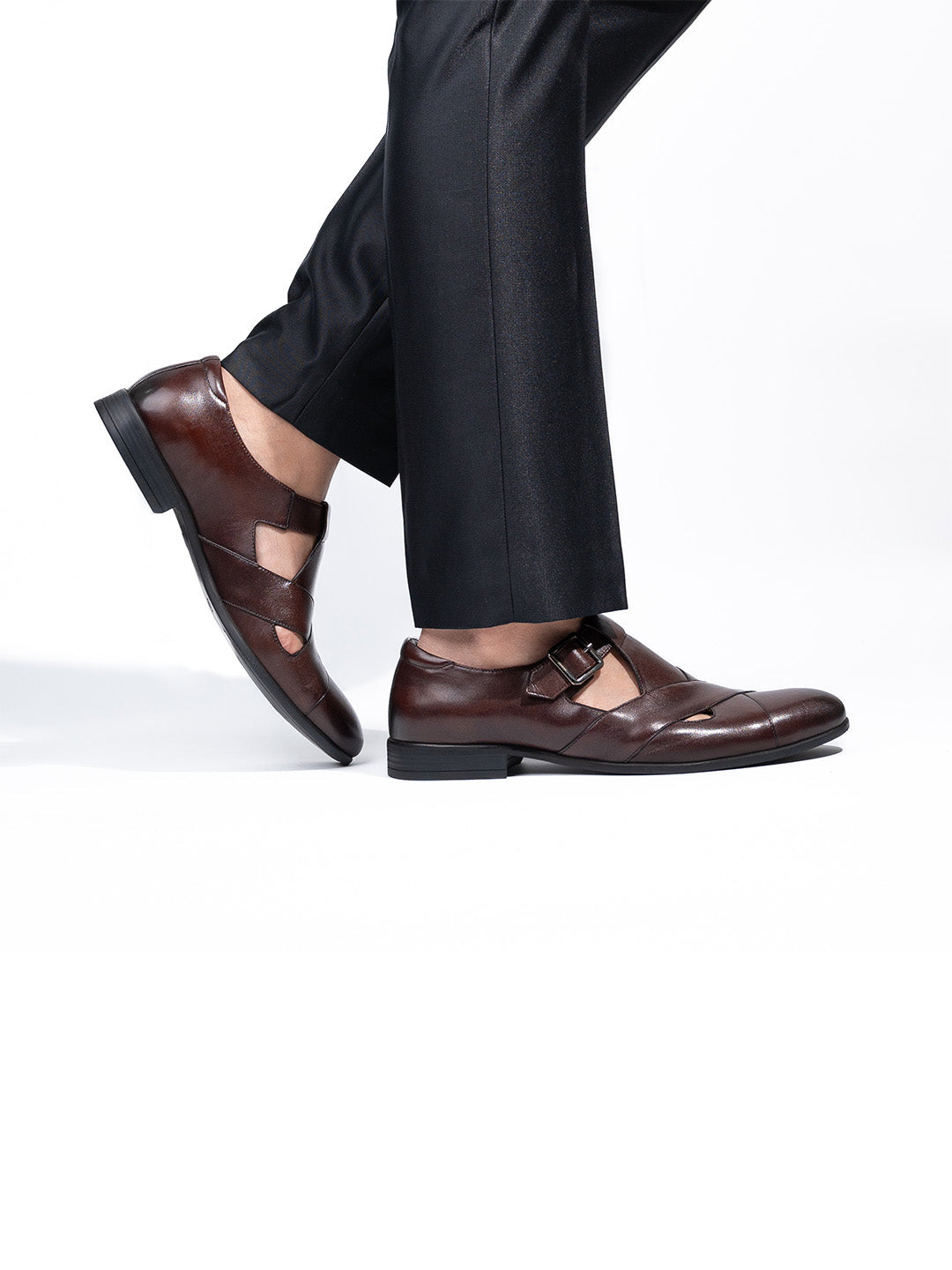 Men's Brown Leather Hook & Loop Sandals