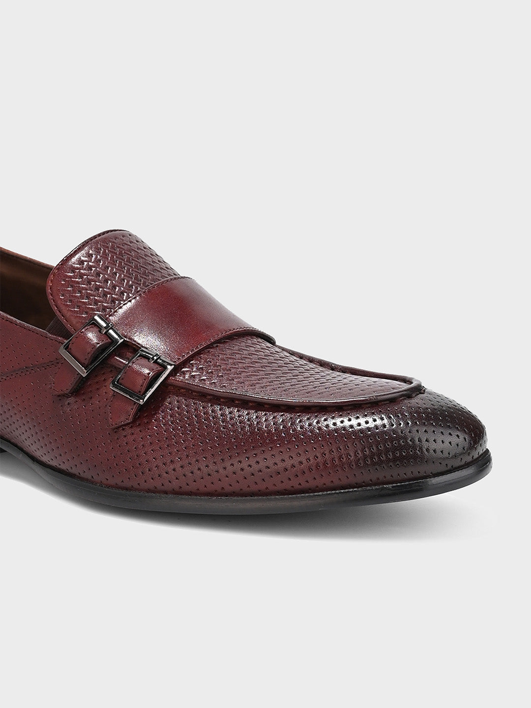 Men's Brown Leather Monk Strap Slip-On Shoes
