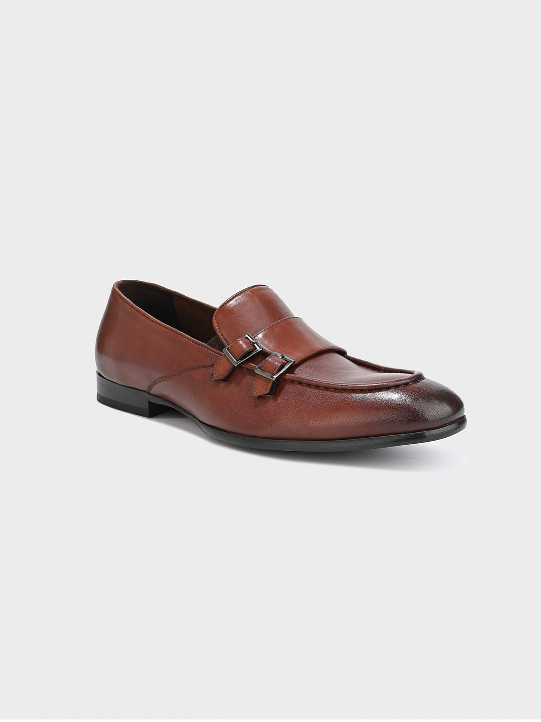Men's Tan Leather Slip-on Monk Shoes