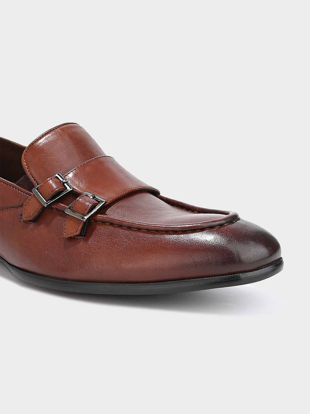 Men's Tan Leather Slip-on Monk Shoes