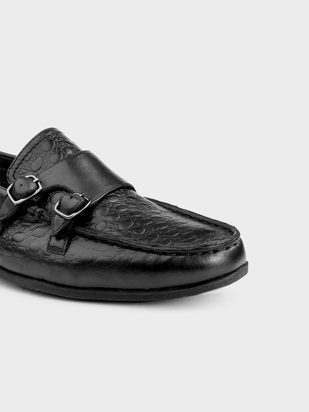 Men's Black Leather Slip-on Monk Shoes