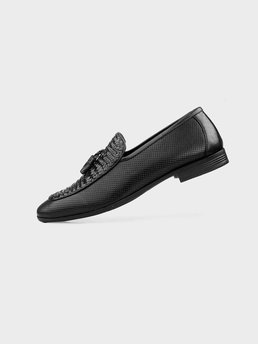 Men's Classic Black Leather Slip-On Tassel Shoes