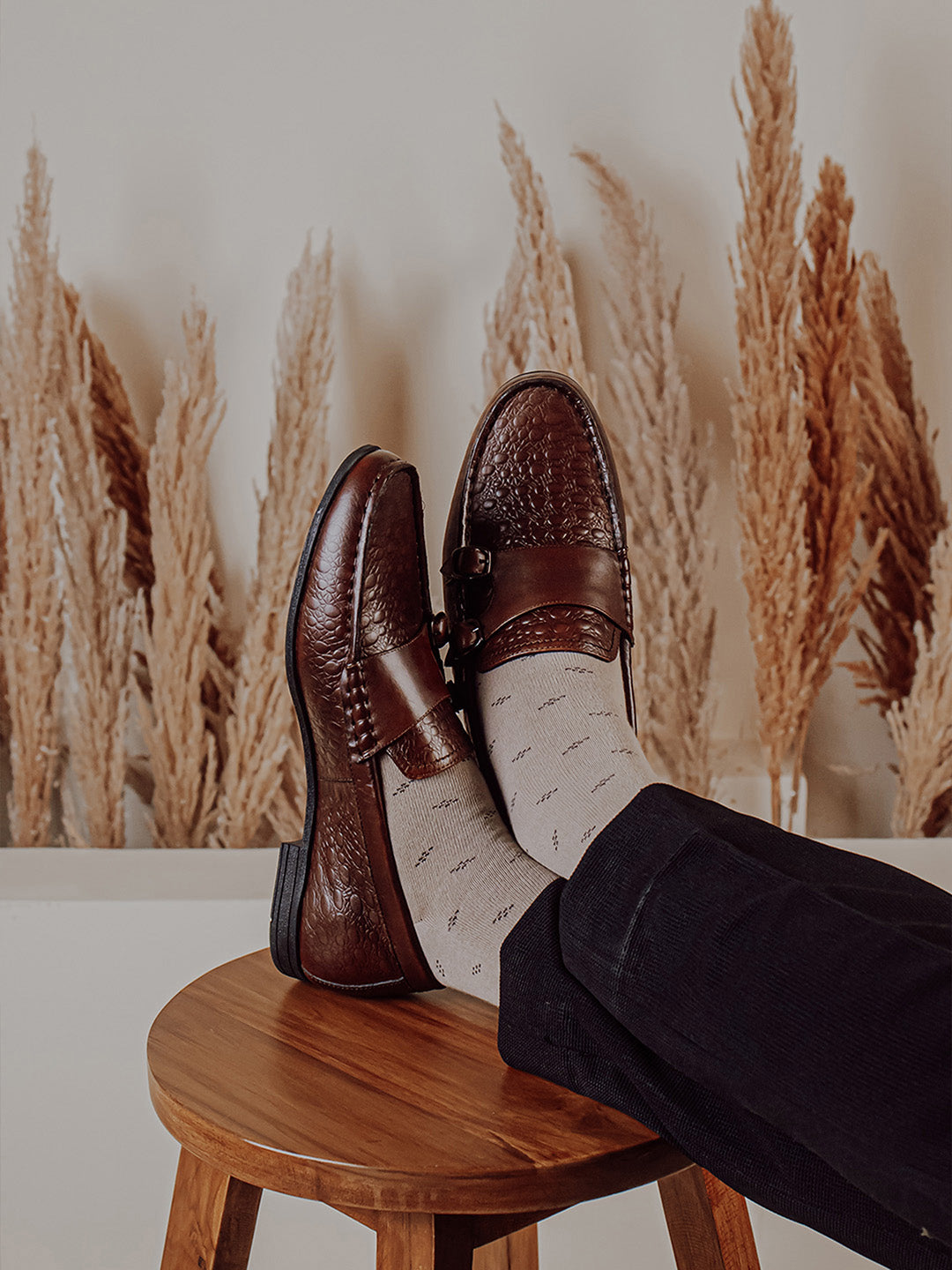 Men's Brown Leather Slip-on Monk Shoes