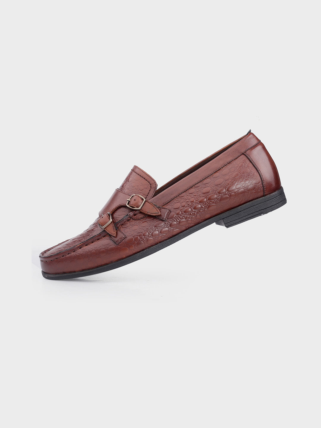 Men's Brown Leather Slip-on Monk Shoes
