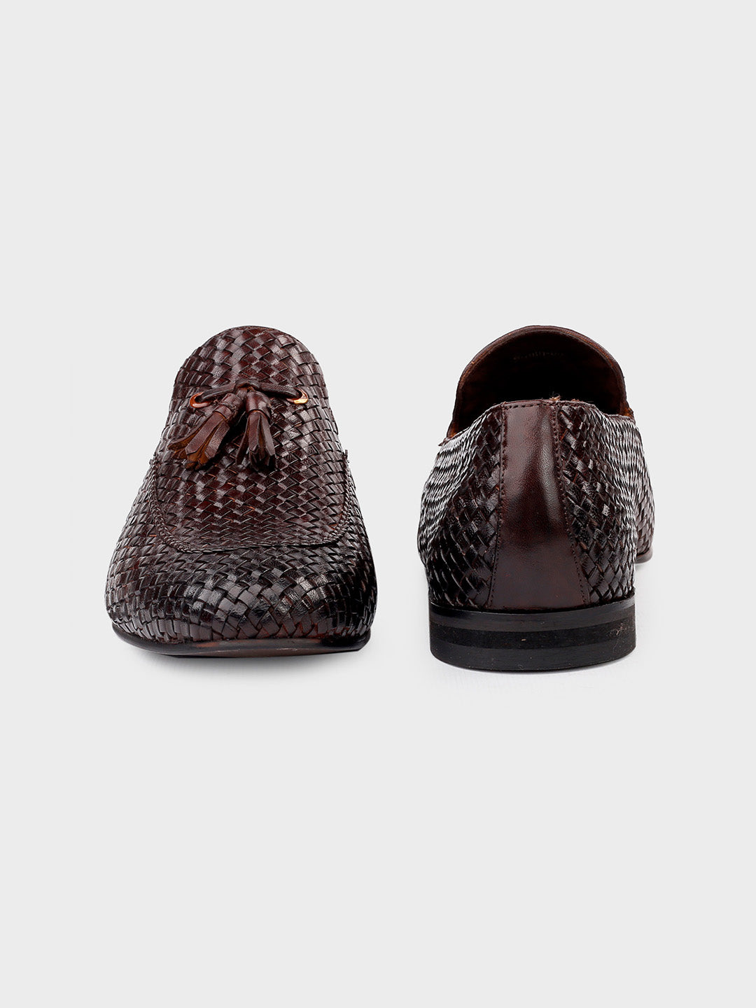 Brown Leather Men's Slip-On Tassel Shoes