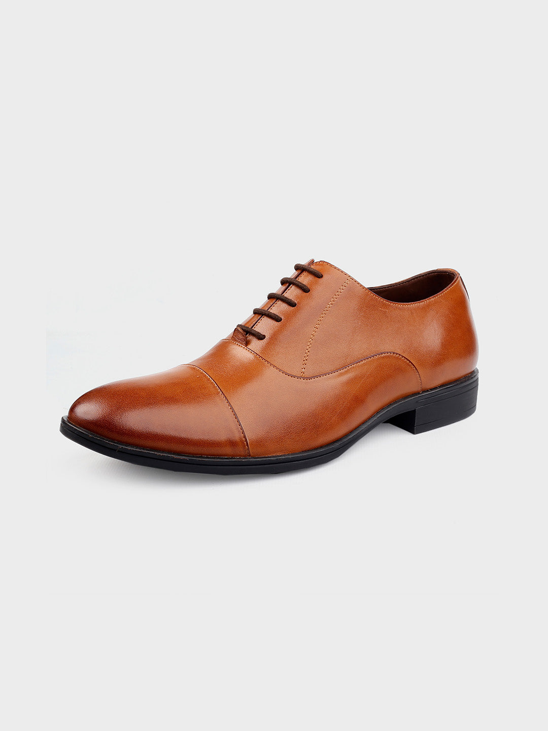 Tan Leather Lace-Up Oxford Shoes