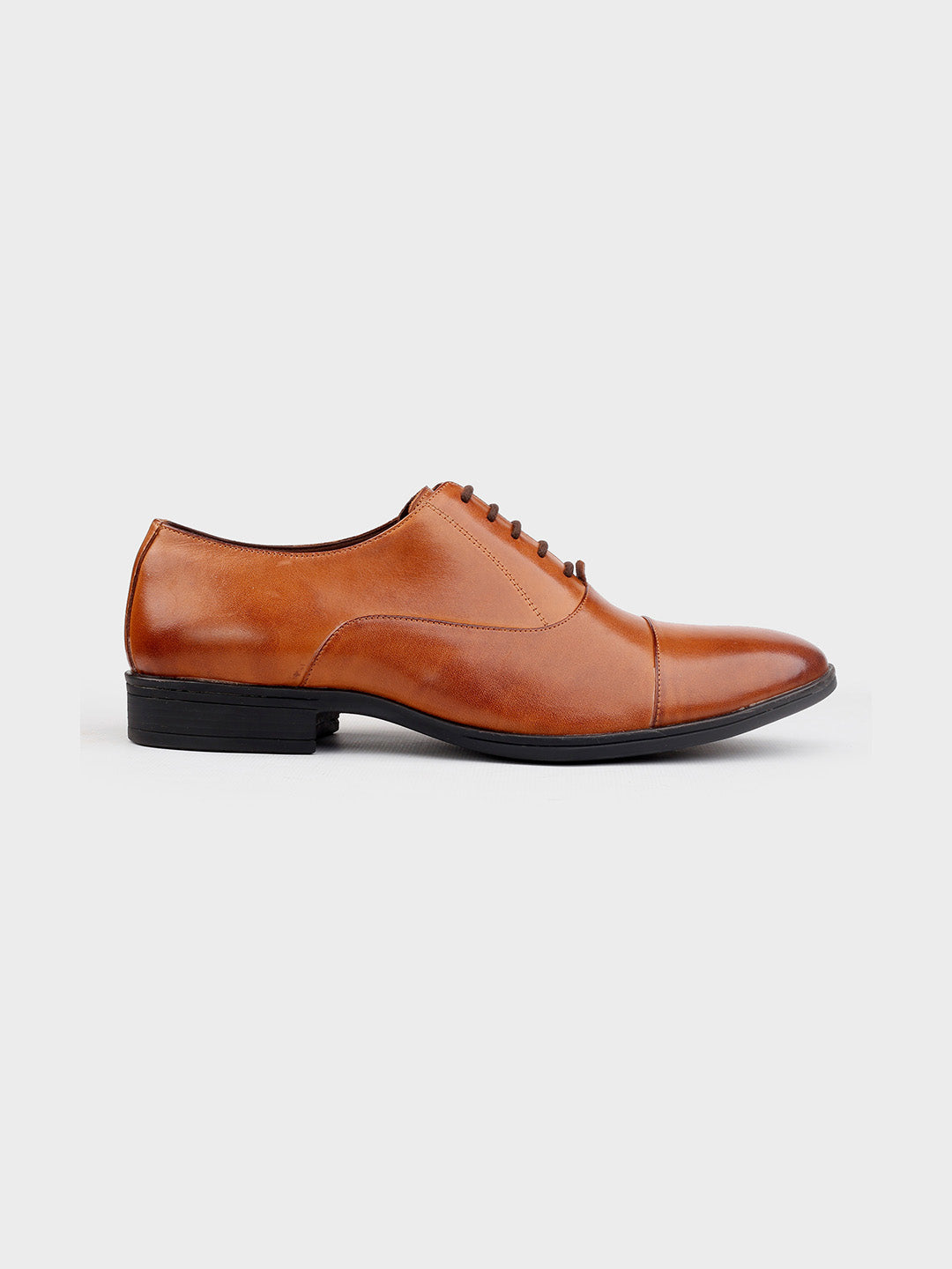 Tan Leather Lace-Up Oxford Shoes