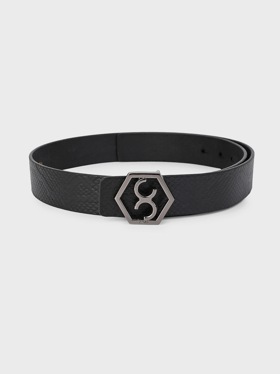 Black Embossed Signature Hexagon Buckle Belt