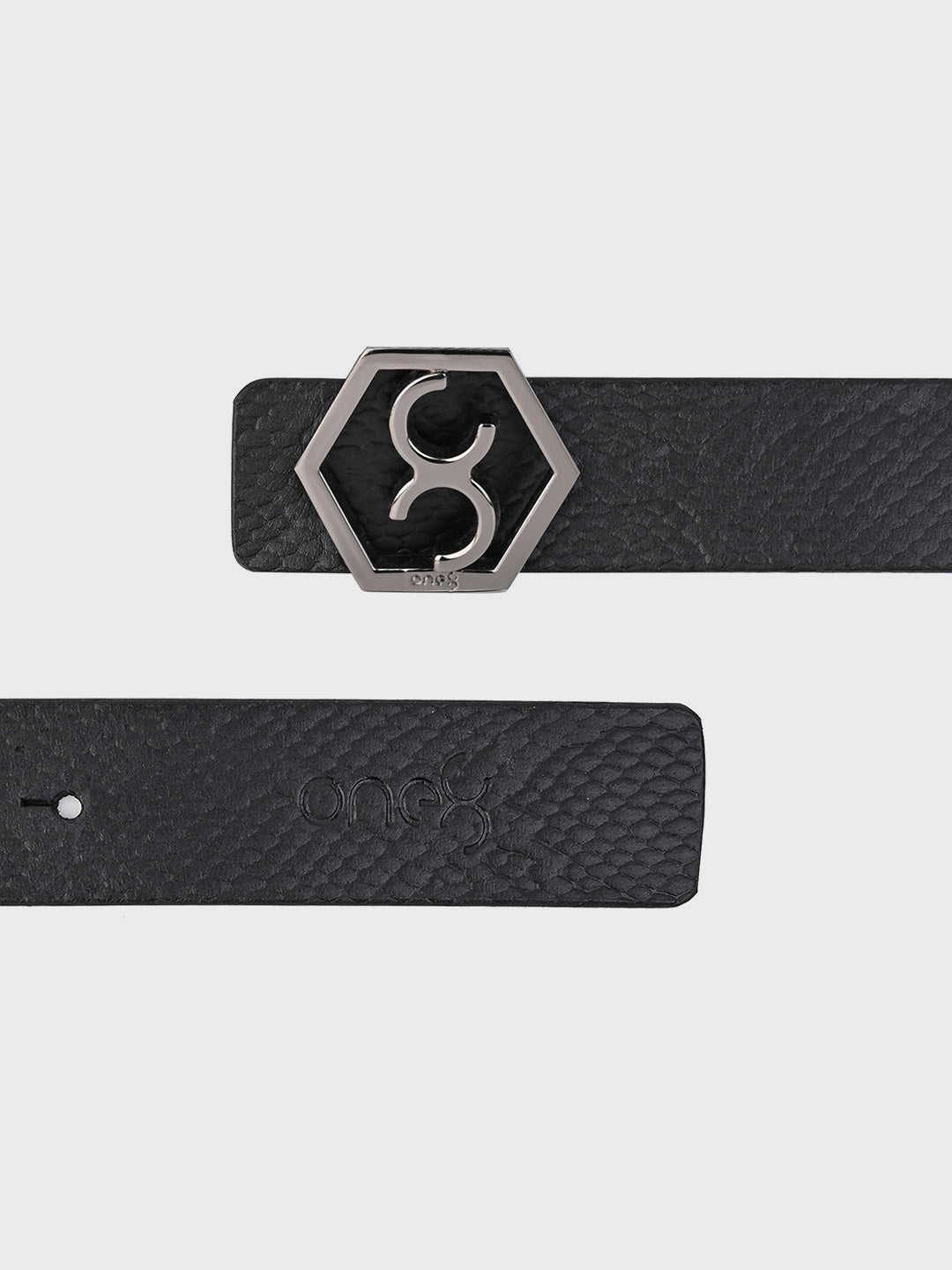 Black Embossed Signature Hexagon Buckle Belt