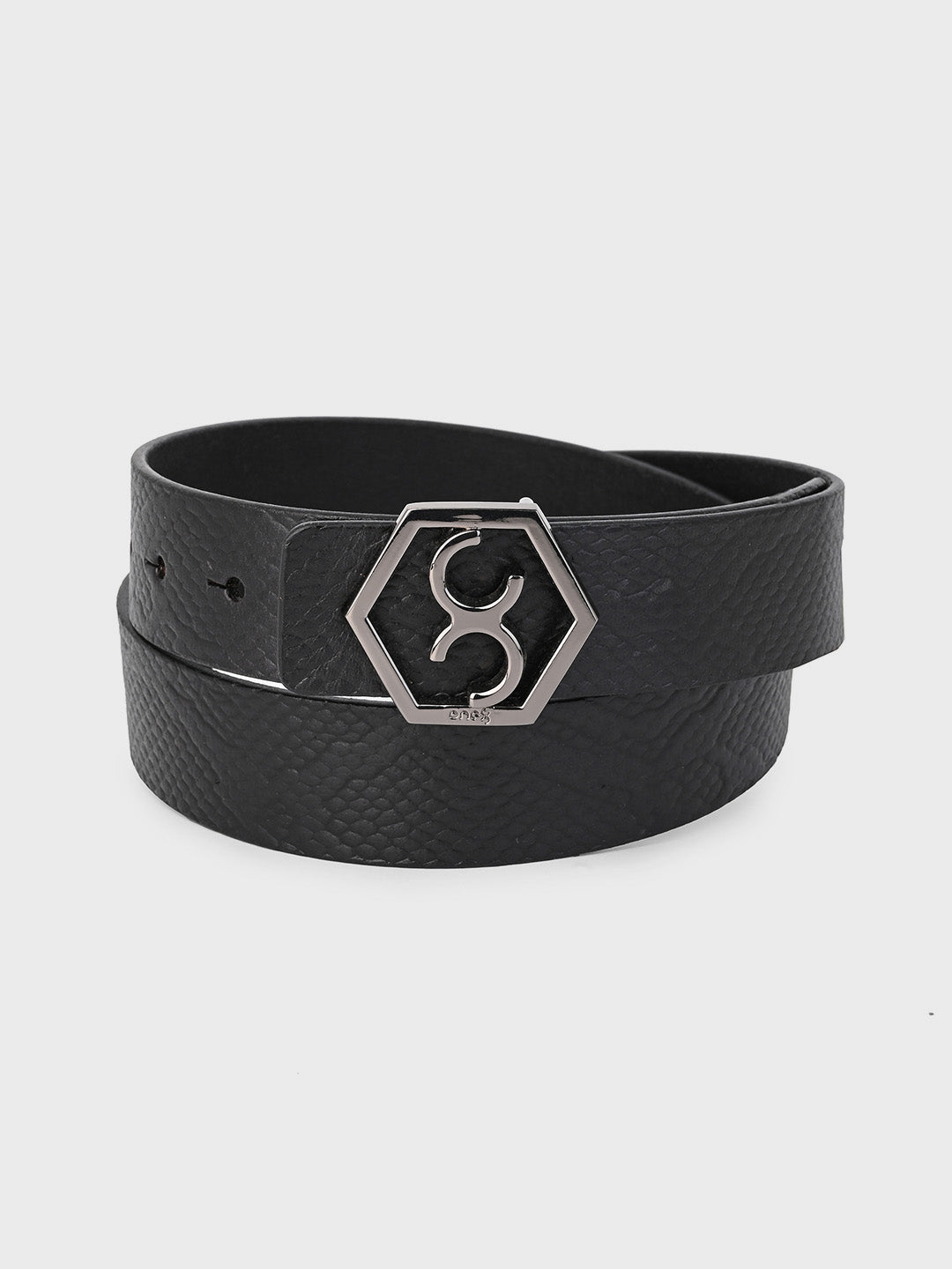 Black Embossed Signature Hexagon Buckle Belt