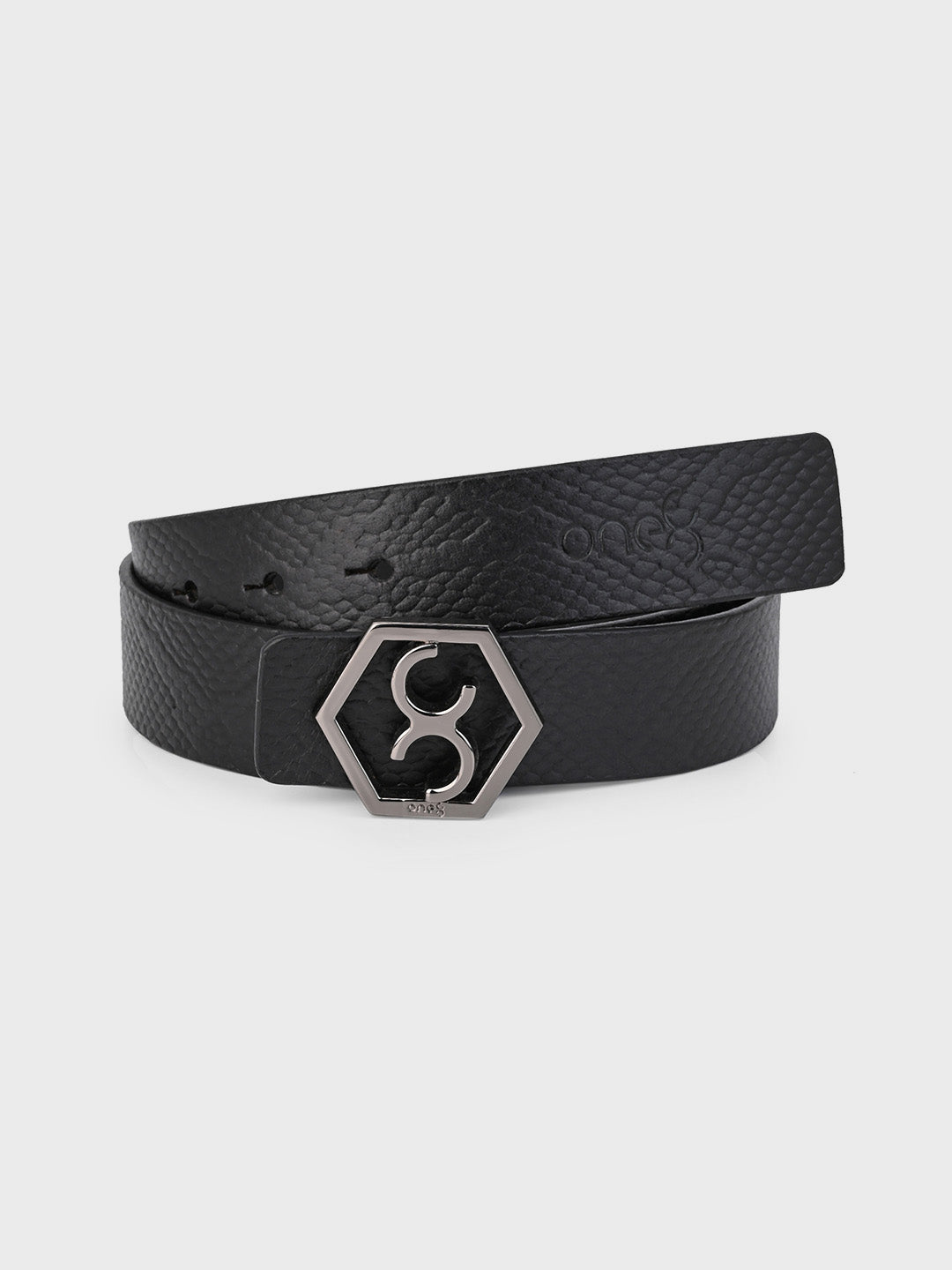 Black Embossed Signature Hexagon Buckle Belt