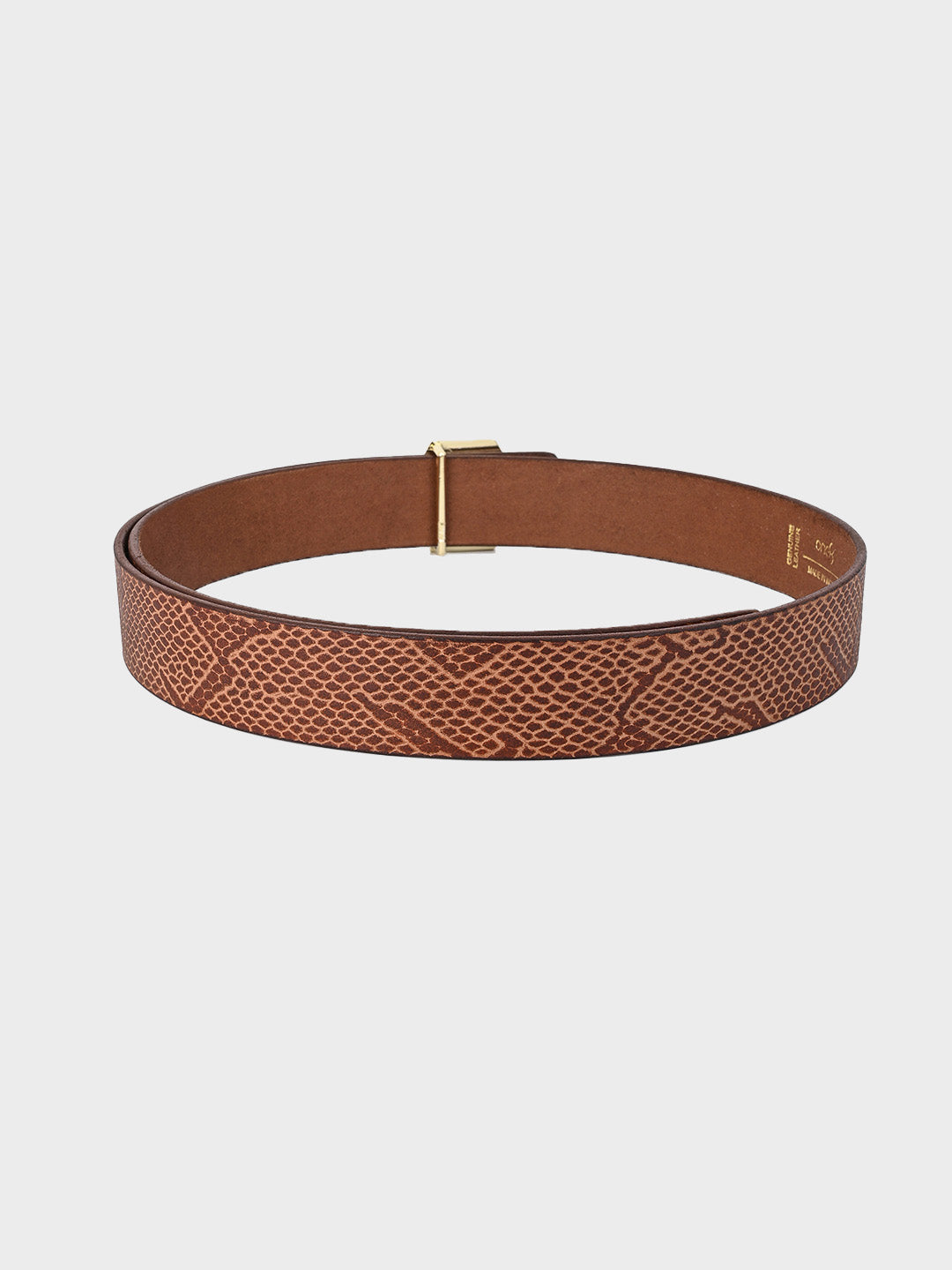 Tan Embossed Signature Hexagon Buckle Belt