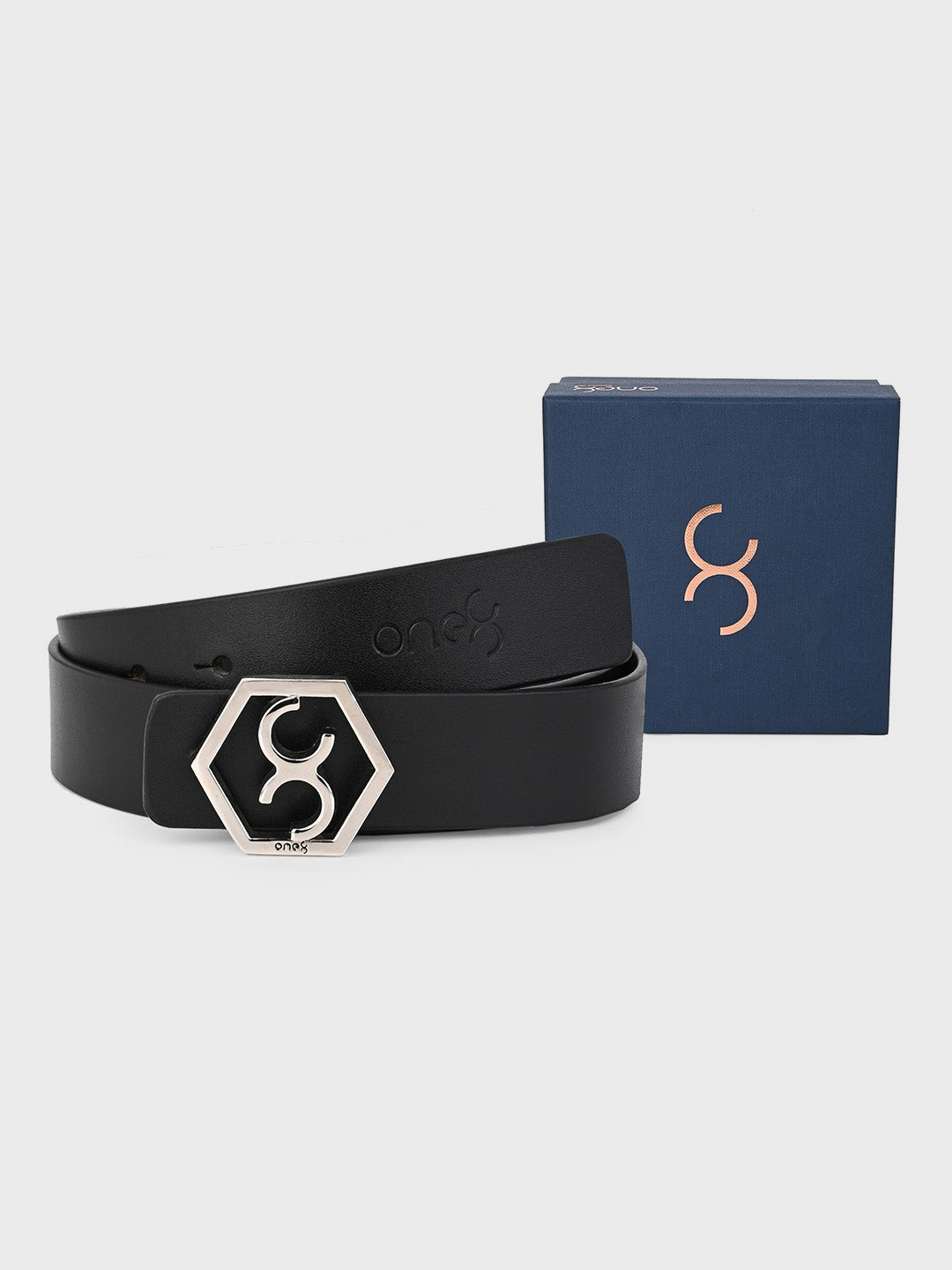 Black Signature Hexagon Buckle Belt