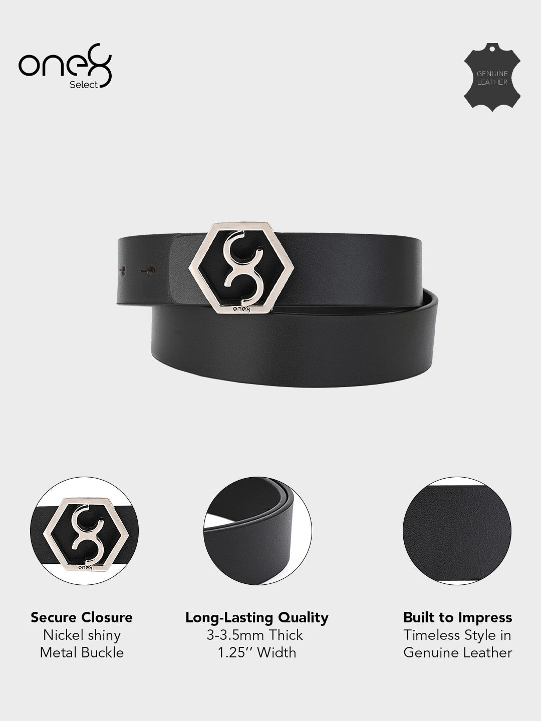 Black Signature Hexagon Buckle Belt