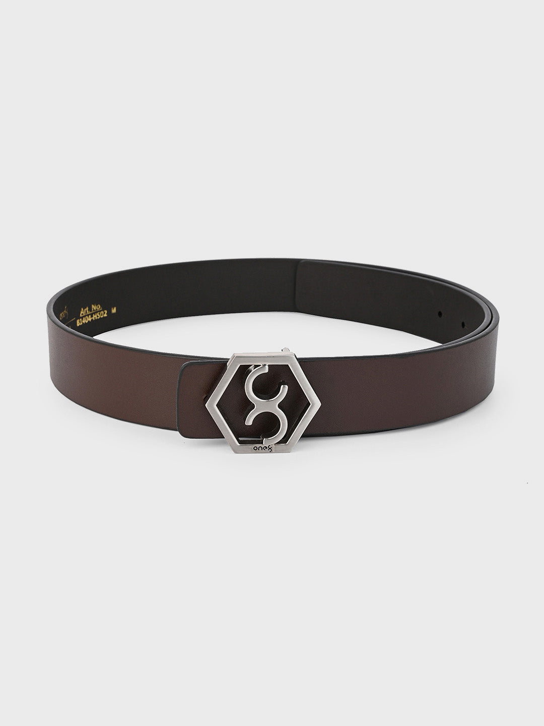 Brown Signature Hexagon Buckle Belt