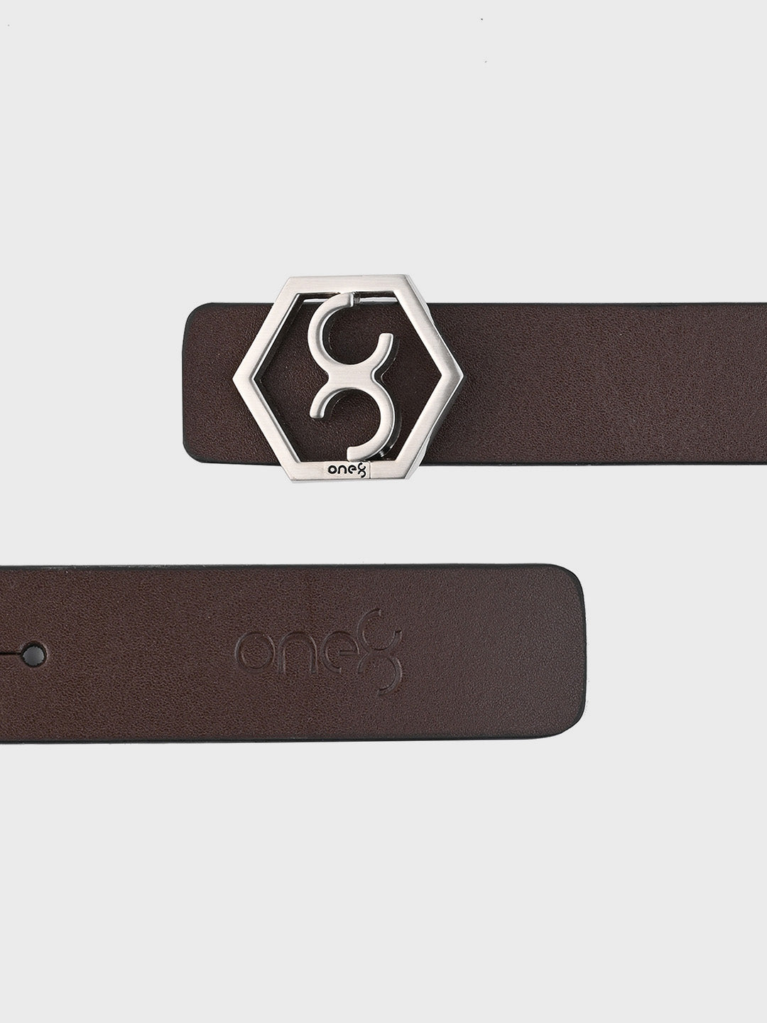 Brown Signature Hexagon Buckle Belt