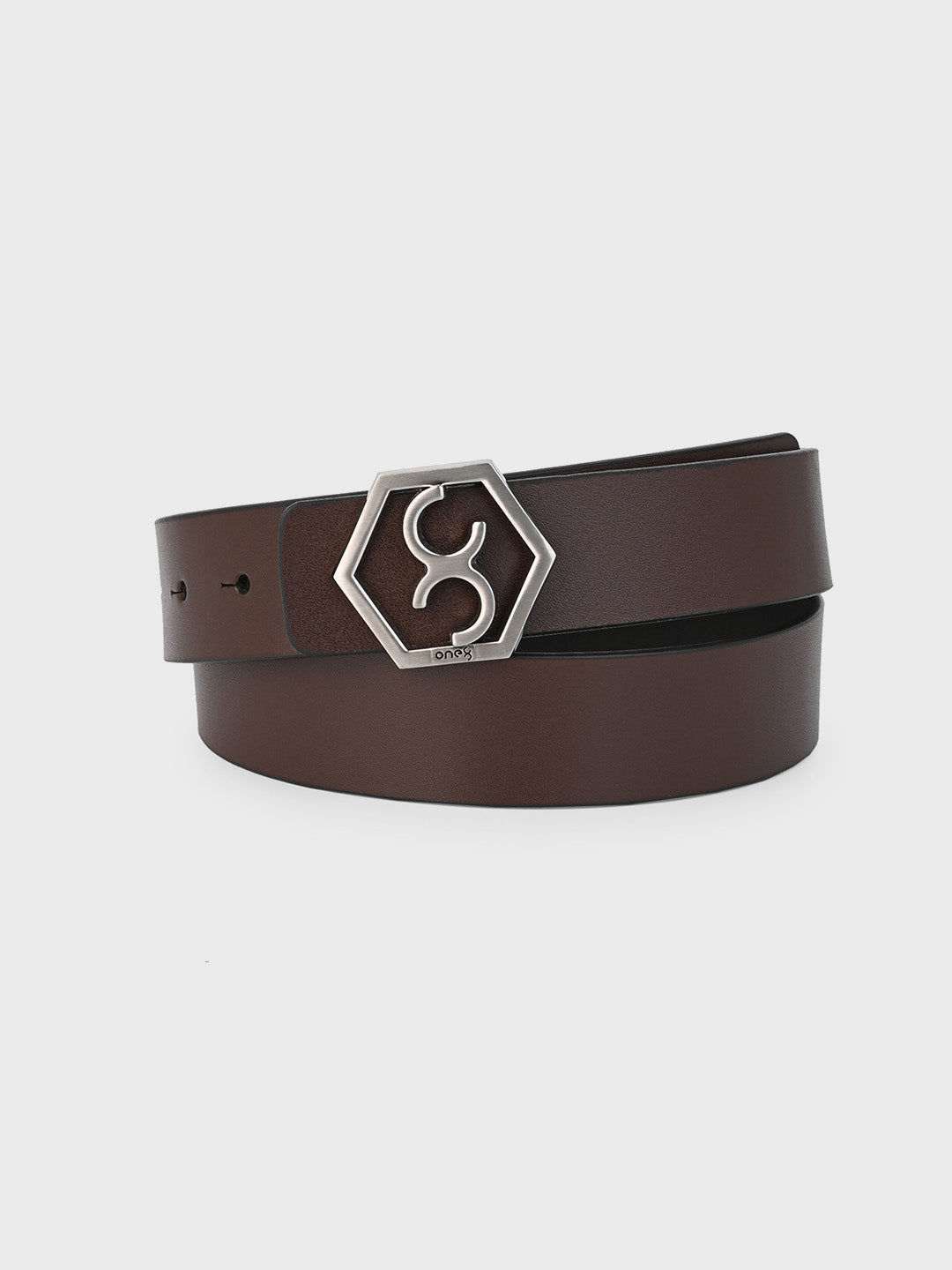 Brown Signature Hexagon Buckle Belt